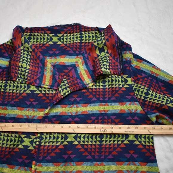 Boho Sz XL Handmade Artsy Aztec Southwestern 3/4 Sleeve Relaxed Fit Open Jacket - Picture 10 of 12